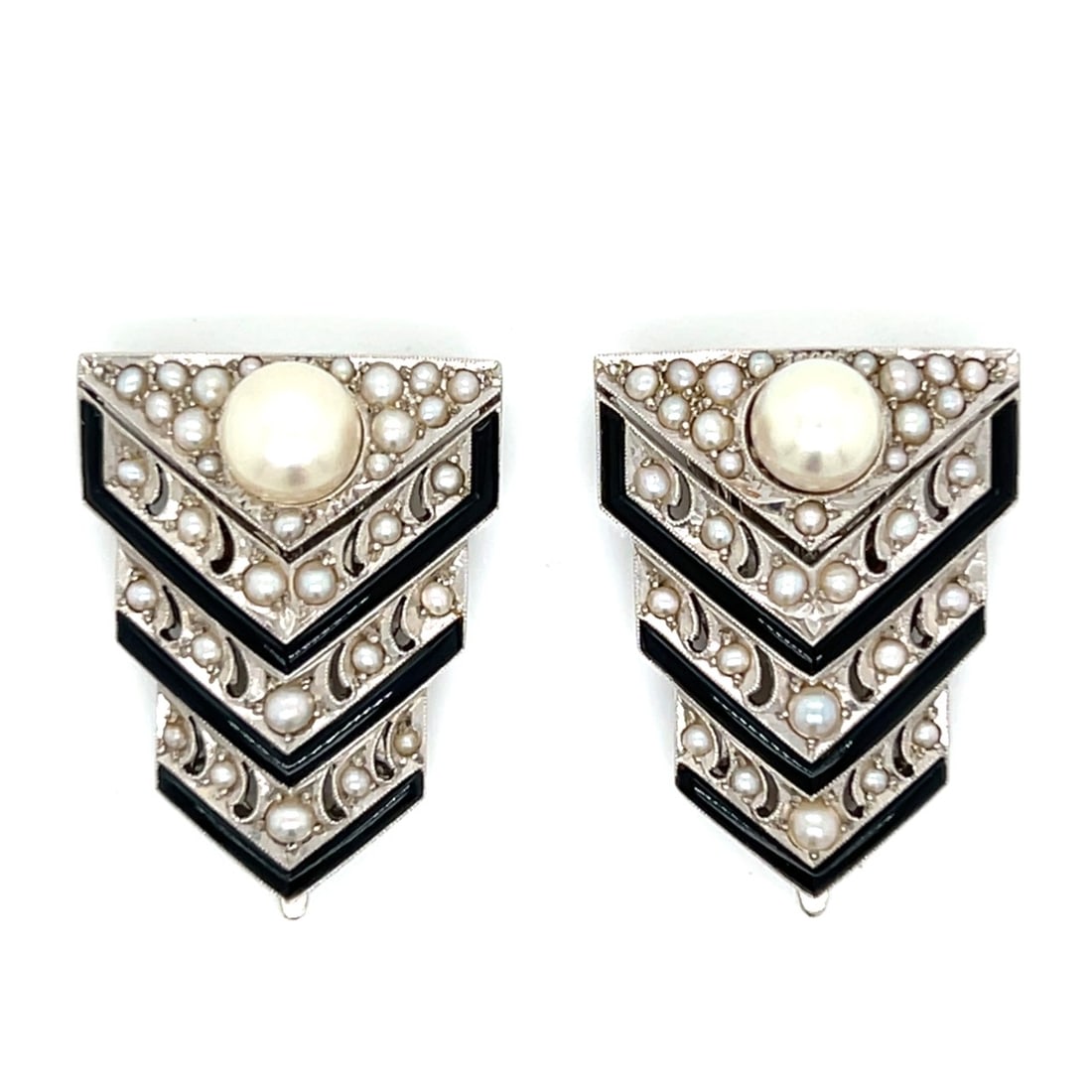 MIKIMOTO Art Deco 14K Pearl Clips: MIKIMOTO Art Deco 14K Pearl ClipsWeighing 10.9 grams1 inch in length