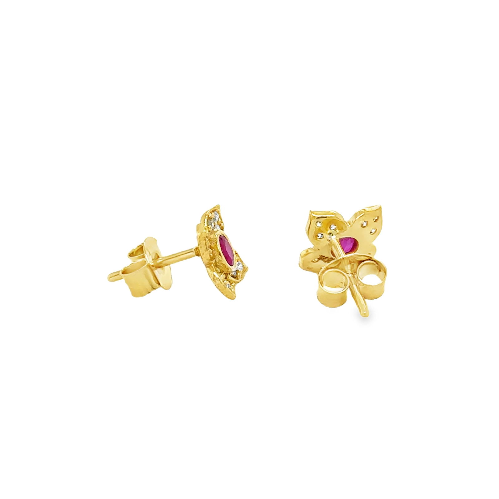 14KT GOLD RUBY FLOWER EARRING - 3