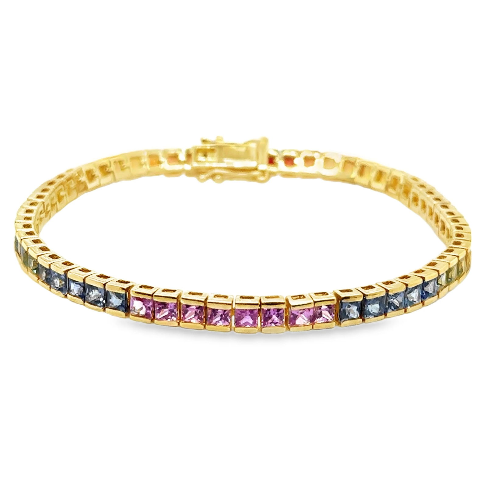 14KT GOLD MULTI SAPPHIRE SQUARE TENNIS BRACELET (1 of 4)