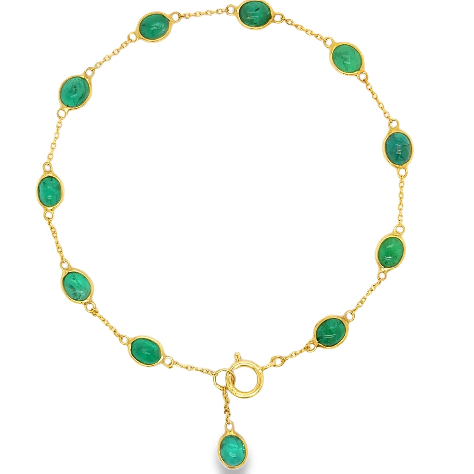 18KT GOLD EMERALD BRACELET: 18KT YELLOW GOLD EMERALD BRACELET18KT GOLD WT. APPROX. 1.49 GRAMEMERALD WT. APPROX. 3.92 CARAT/ 11 PCS7 INCH LONG