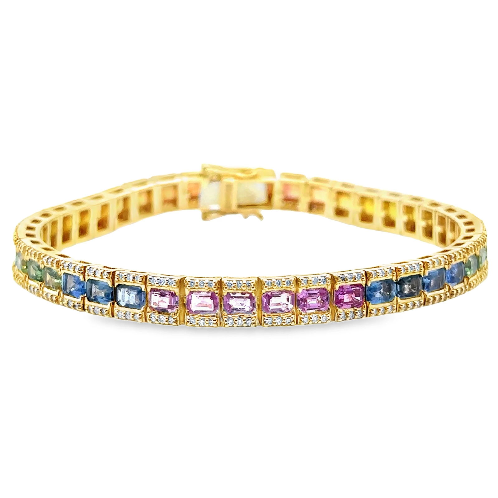 14K YELLOW GOLD MULTI SAPPHIRE AND DIAMONDS BRACELET (1 of 4)