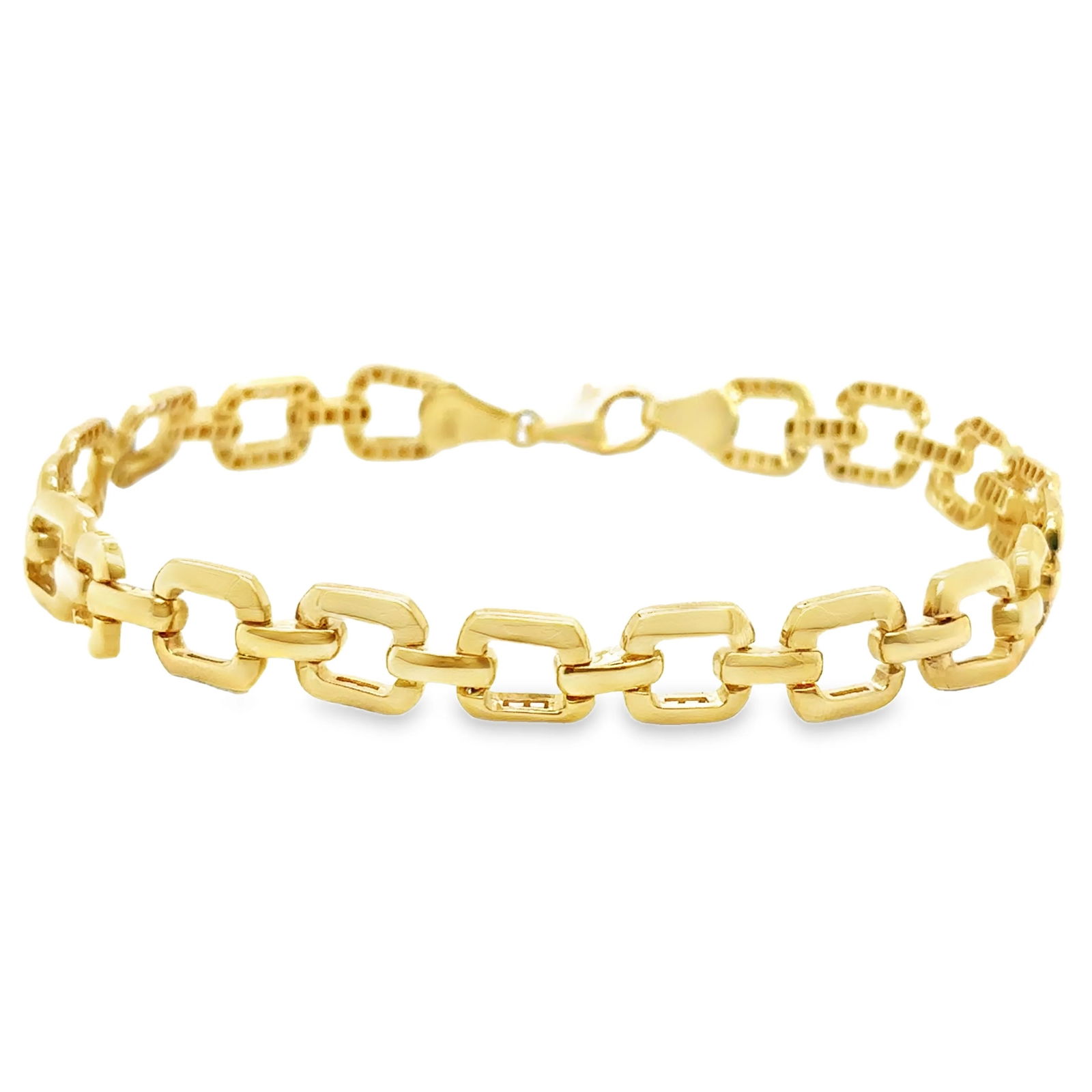 14KT GOLD SQUARE AND OVAL LINK CHAIN BRACELET (1 of 3)