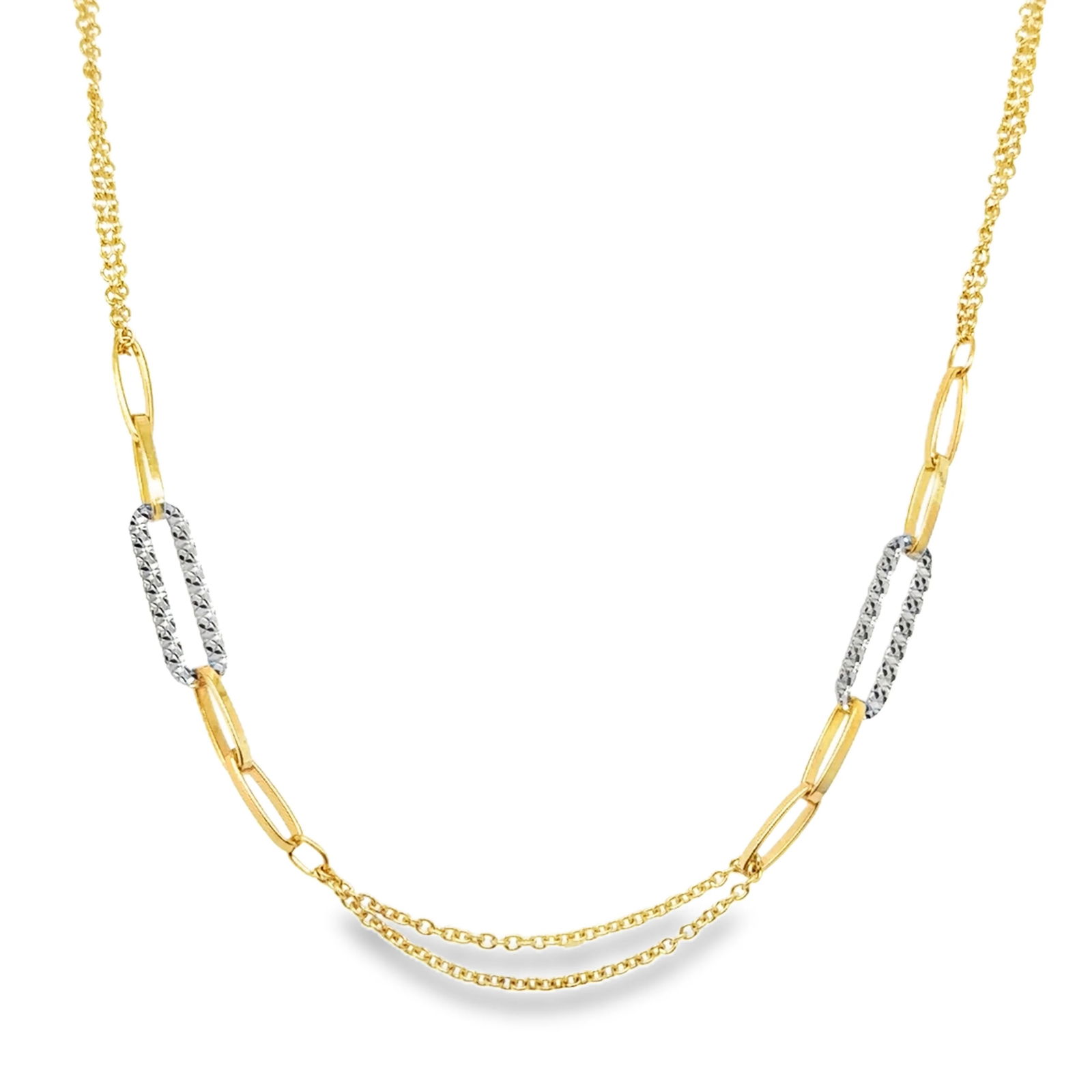 14KT GOLD PAPERCLIP NECKLACE: 14KT TWO TONE GOLD NECKLACE 18"14KT GOLD WT. APPROX. 6.50 GRAMLENGTH: 18 INCH