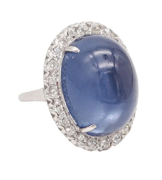ART DECO 1930 Platinum Cocktail Ring With Star Blue Moonstone & Diamonds (1 of 6)