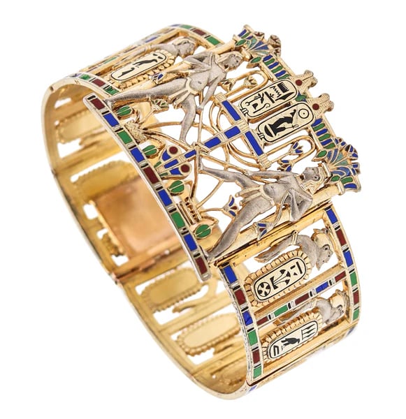 ÉMILE-DÉSIRÉ PHILIPPE 1870 Egyptian Enameled Bracelet In 18kt Gold & Silver (1 of 6)