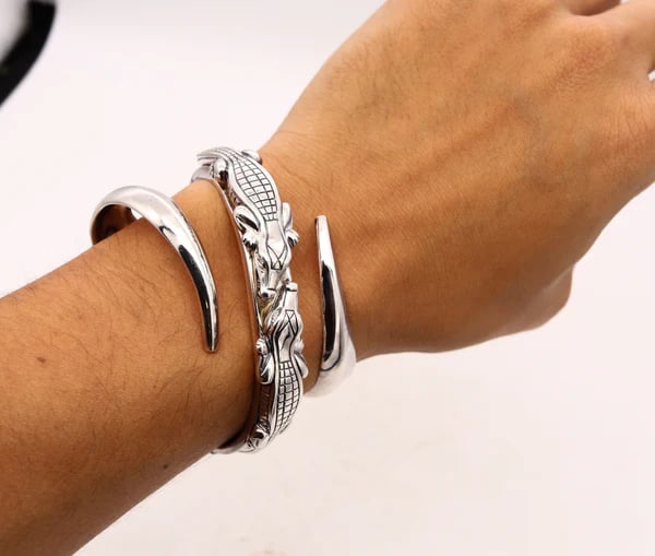 Kieselstein Cord double Alligators bangle cuff in solid .925 Sterling Silver - 3