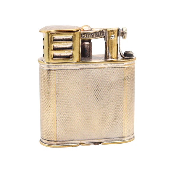 ALFRED DUNHILL 1930 England Art Deco Unique Sport Pocket Petrol Lighter Silver Plate (1 of 6)