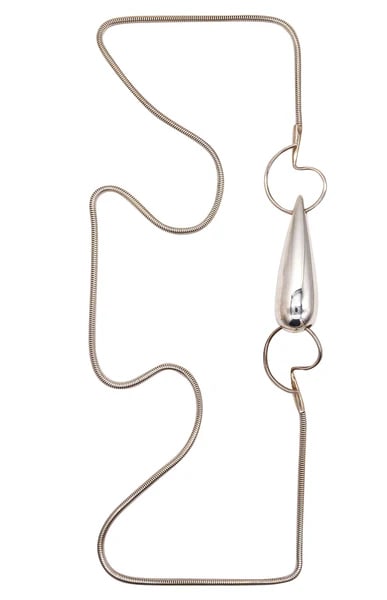Monica Coscioni Roma Geometric Drop Necklace Sautoir In .925 Sterling Silver: Drop necklace sautoir designed by Monica Coscioni. Beautiful contemporary drop necklace, created in the city of Orvieto Italy at the jewelry atelier of the designer Monica Coscioni. This modernist pie