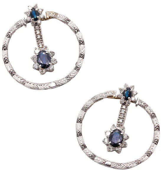 CLASSIC Dangles Drops Earrings In 18Kt Gold With 4.14 Ctw Diamonds & Sapphires (1 of 6)