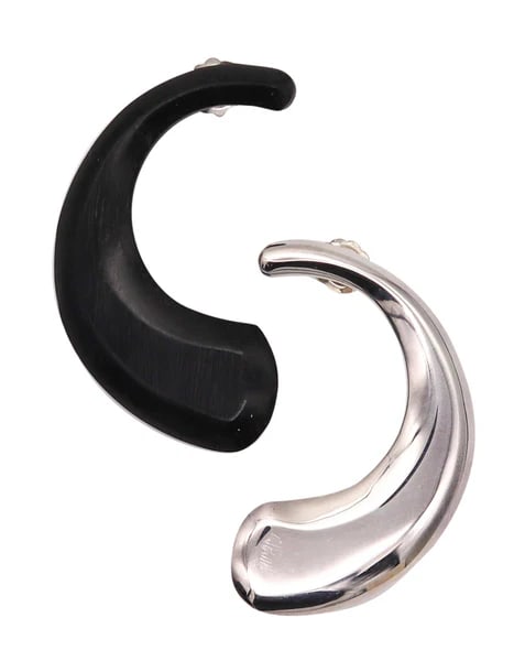 Monica Coscioni Roma Positive And Negative Earrings In .925 Sterling Silver And Ebony: Silver & Wood earrings designed by Monica Coscioni. Beautiful positive and negative pair of earrings, created in the city of Orvieto Italy at the jewelry atelier of the designer Monica Coscioni. This