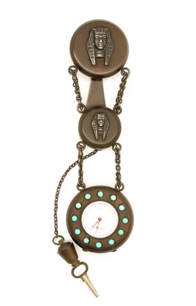 Charles Oudin Jean Marchand for Gibeau Paris 1840 Egyptian revival sterling silver watch with fob (1 of 6)