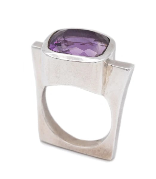 MODERNIST CONTEMPORARY STERLING SILVER GEOMETRIC RING WIT 7.56 Cts AMETHYST (1 of 6)