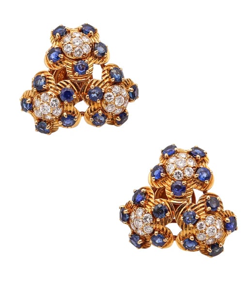 CARTIER 1950 Clips Earrings In 18Kt Gold With 4.26 Ctw In Diamonds & Sapphires (1 of 6)