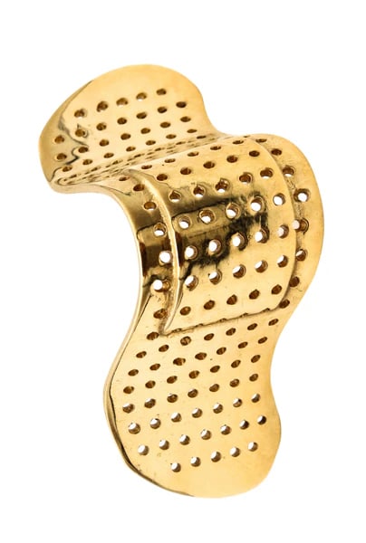 Alan Crocetti 2014 Sculptural Nose Plaster Ring In 18 Kt Yellow Gold Vermeil On Sterling: Nose Plaster (ear)ring designed by Alan Crocetti.A playful and whimsical sculptural piece to wear in the nose, made by the Brazilian jewelry designer, Alan Crocetti. This single (ear)ring boasts a fun