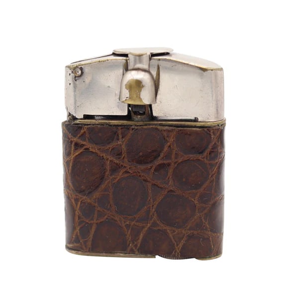 BENEY 1926 England Art Deco Semi Automatic Petrol Lighter With Lizard Leather (1 of 6)