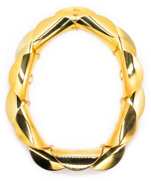 Georg Jensen 1961 By Nanna Ditzel Geometric Necklace 129 In 18Kt Gold Vermeil On Sterling: Geometric necklace designed by Nanna Ditzel (1923-2005) for Georg Jensen.Very rare geometric piece of Scandinavian design, created in Denmark by Nanna Ditzel for the Georg Jensen company, back in the