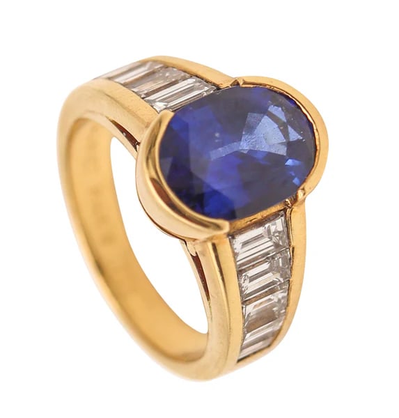 CHAUMET Paris Cocktail Ring 18Kt Yellow Gold With 4.71 Ctw In Sapphire & Diamonds (1 of 6)