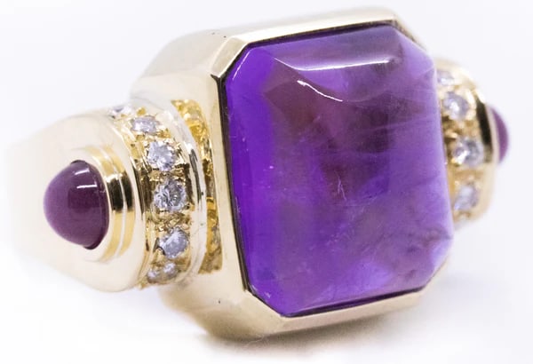 PIRAMIDE AMETHYST CABOCHON WITH RUBY 18 KT RING - 2