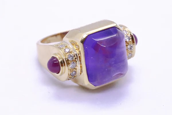 PIRAMIDE AMETHYST CABOCHON WITH RUBY 18 KT RING - 3