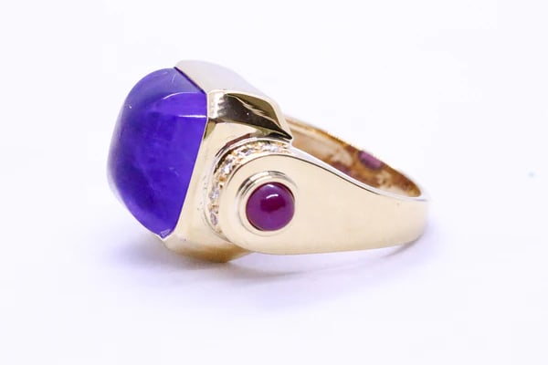 PIRAMIDE AMETHYST CABOCHON WITH RUBY 18 KT RING - 6