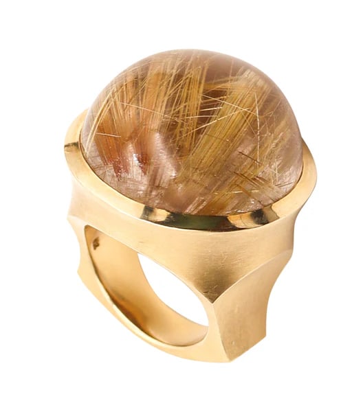 ANN ZIFF Tamsen Z Sculptural Artist Ring In 18Kt Yellow Gold With Rutilated Quartz: A sculptural artist ring designed by Tamsen Ann Ziff.This exuberant artist-sculptural ring is a one-of-a-kind creation by the goldsmith artist Tamsen Z. Ann Ziff. The ring is part of the Silhouette co