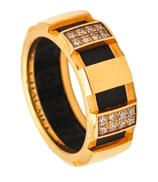 CHAUMET Paris Class-One Eternity Ring In 18Kt Yellow Gold With VVS Diamonds: Class-One cocktail ring designed by Chaumet Paris.This is a beautiful and youthful Class-One eternity ring created in Paris France by the iconic jewelry house of Chaumet. The modernist ring has been c