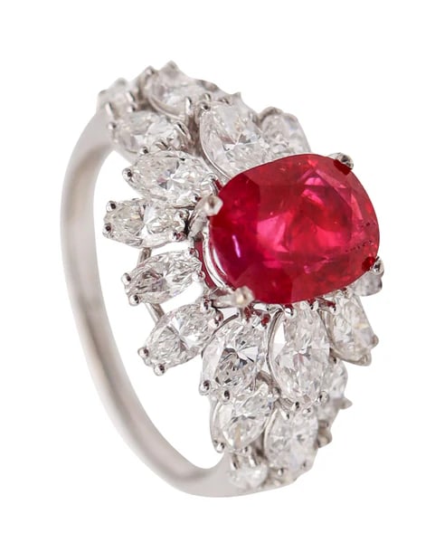 GARRARD & CO. Cocktail Ring 18Kt Gold With 4.65 Cts Diamonds & GIA Burmese Ruby (1 of 6)