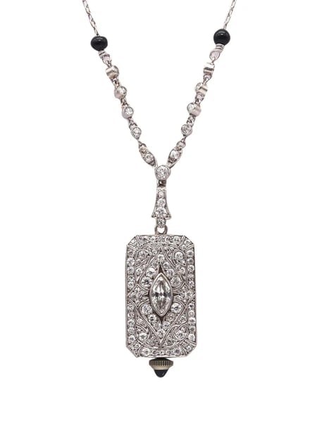Audemars Piguet 1930 Art Deco Watch Necklace In Platinum And 4.86 Ctw Diamonds (1 of 4)