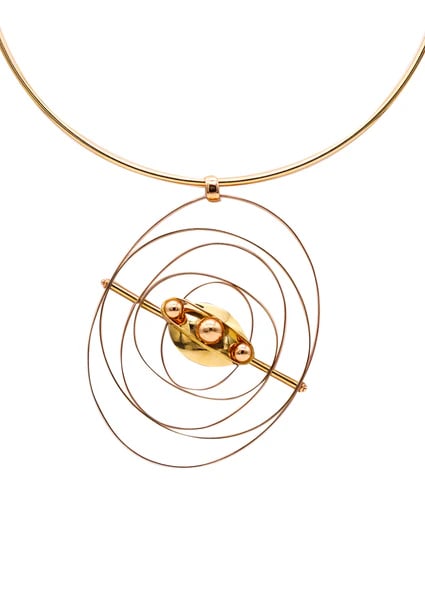 GIORGIO FACCHINI Sculptural Kinetic Orbital Necklace In 18Kt Yellow Gold: Orbital necklace designed by Giorgio Facchini (Pesaro 1947-).Fabulous statement collar necklace, created by the Italian master jeweler, artist and sculptor, Giorgio Facchini. This is a one of kind pie