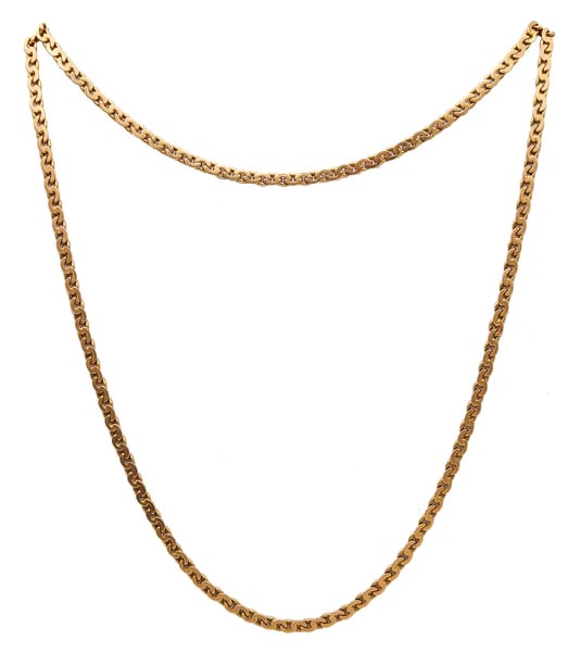 Marchisio Napoleone 1935 Italian Art Deco Long Chain In Solid 18Kt Yellow Gold: An art deco chain designed by Marchisio Napoleone.A beautiful art deco chain, created in Torino Italy at the jewelry atelier of Marchisio Napoleone, back in the 1935. This long chain have a lenght of