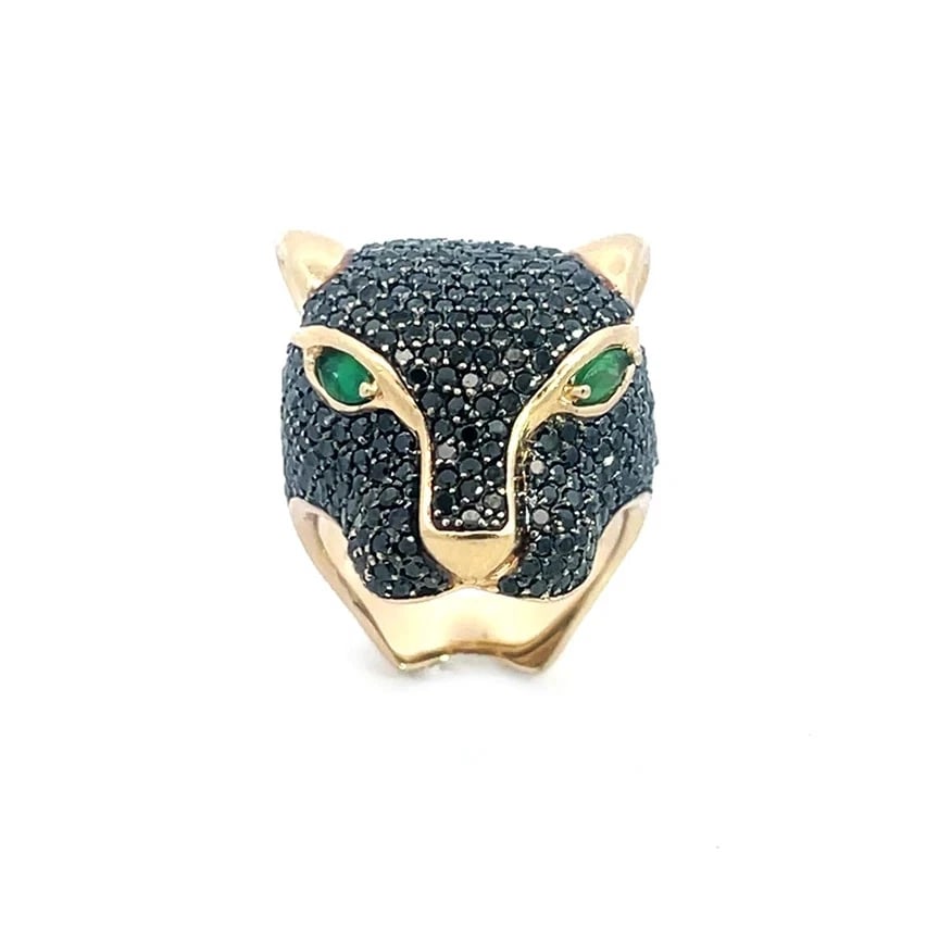 Black Diamond Gold Panther Ring 14k Yellow With Gemstone (1 of 6)