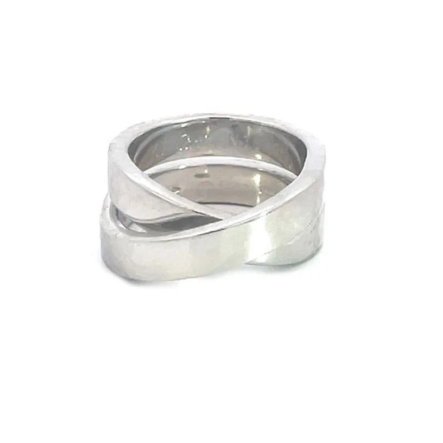 Cartier Paris NouvelleGold Ring 18k White Crossover Style w/Paper size 4.5: The Cartier Gold Crossover Ring is a stunning piece of fine jewelry made of 18k white gold with a double band around the back of the ring. It features a crossover design signed by Cartier, this ring e
