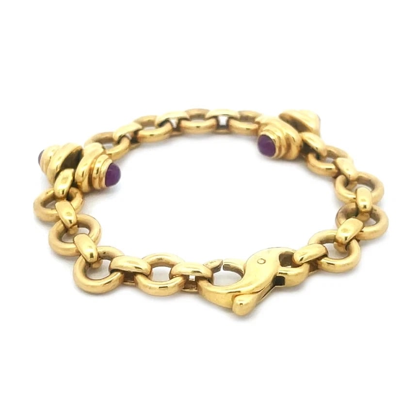 Gold 18k Chain Bracelet Yellow Gemstone Motifs Round Link Style Italy (1 of 5)