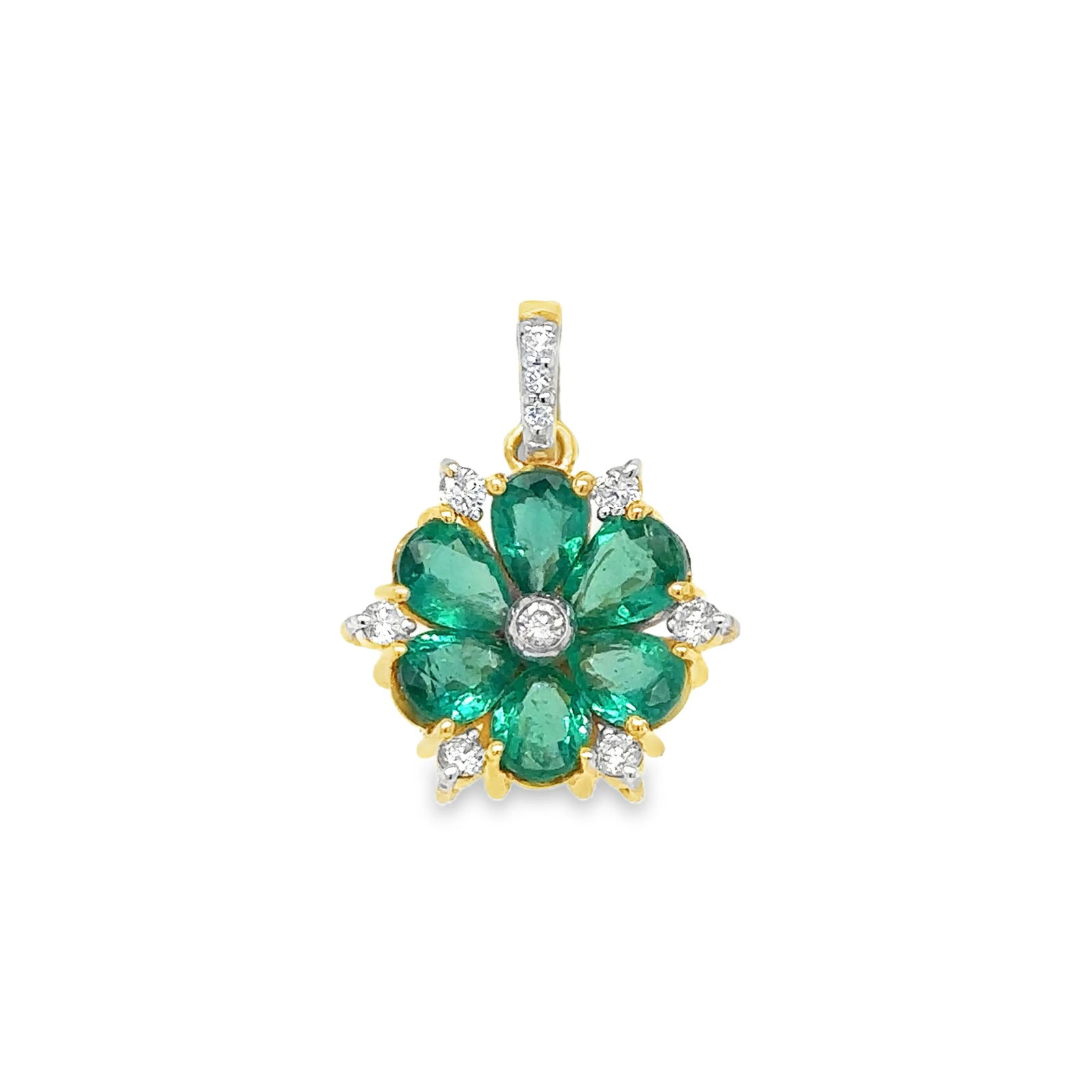 18KT GOLD DIAMOND AND EMERALD FLOWER PENDENT (1 of 2)