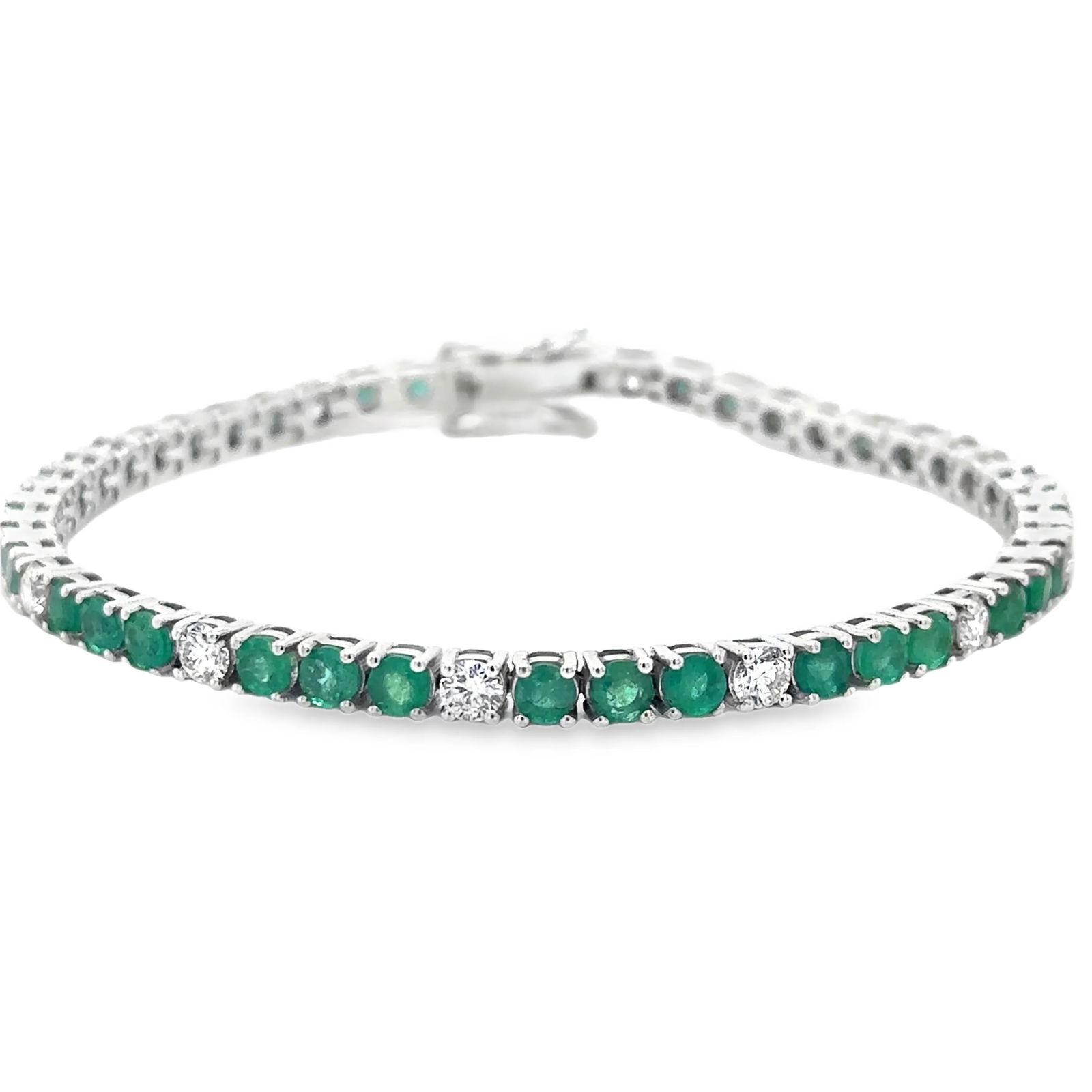 14KT WHITE GOLD DIAMOND AND EMERALD BRACELET (1 of 4)