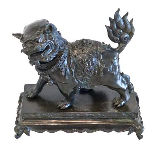 QING DYNASTY 1900 Antique Foo-Dog Sculpture In Solid Patinated Bronze (1 of 10)