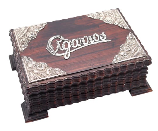 CIGARROS 1900 Desk Cigars Humidor Box In Carved Wood And Sterling Silver (1 of 7)