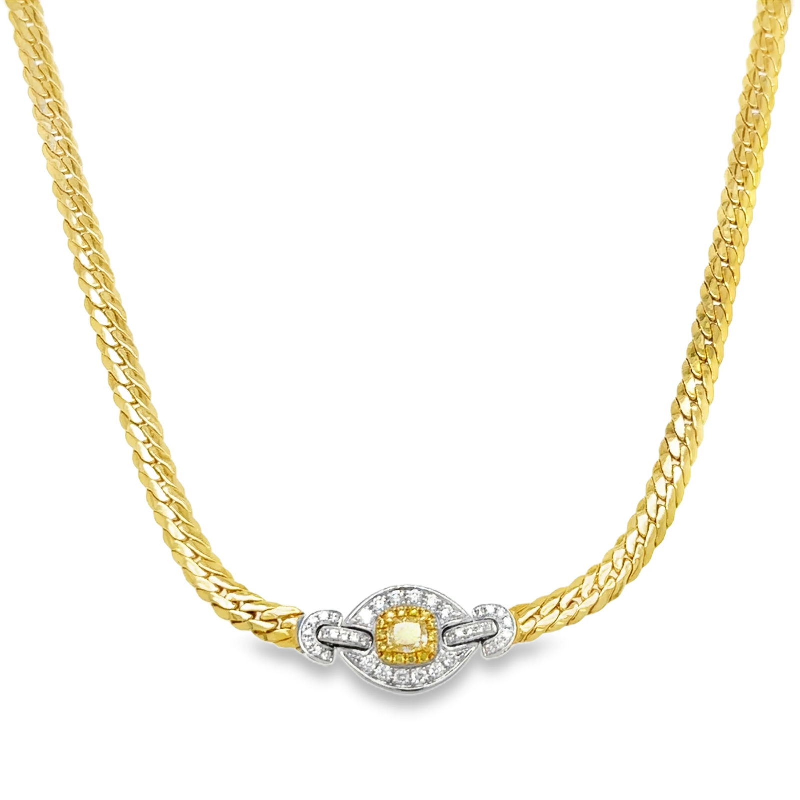 18KT YELLOW GOLD DIAMOND AND YELLOW DIAMOND NECKLACE (1 of 2)