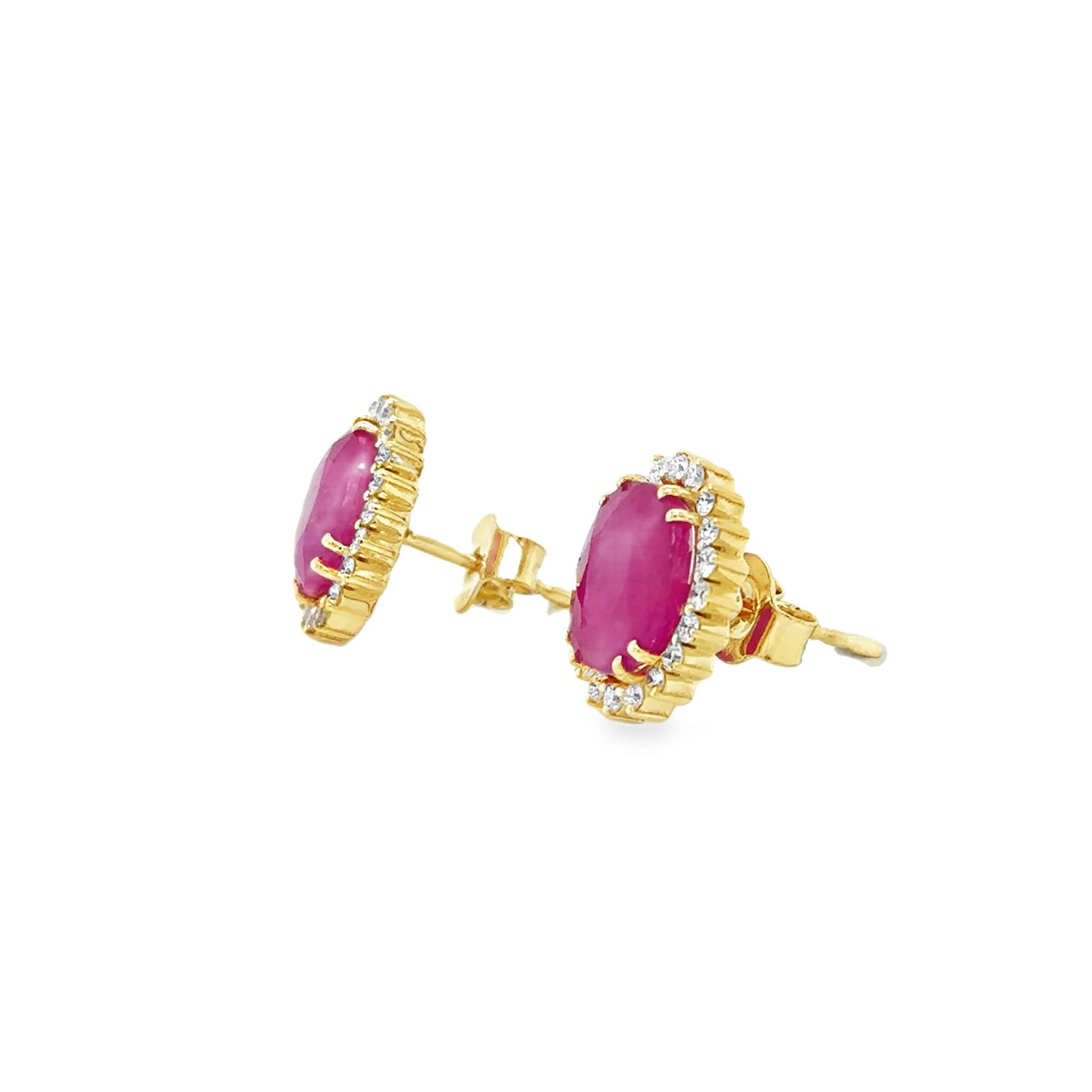 14KT YELLOW GOLD RUBY WITH DIAMONDS EARRING - 2