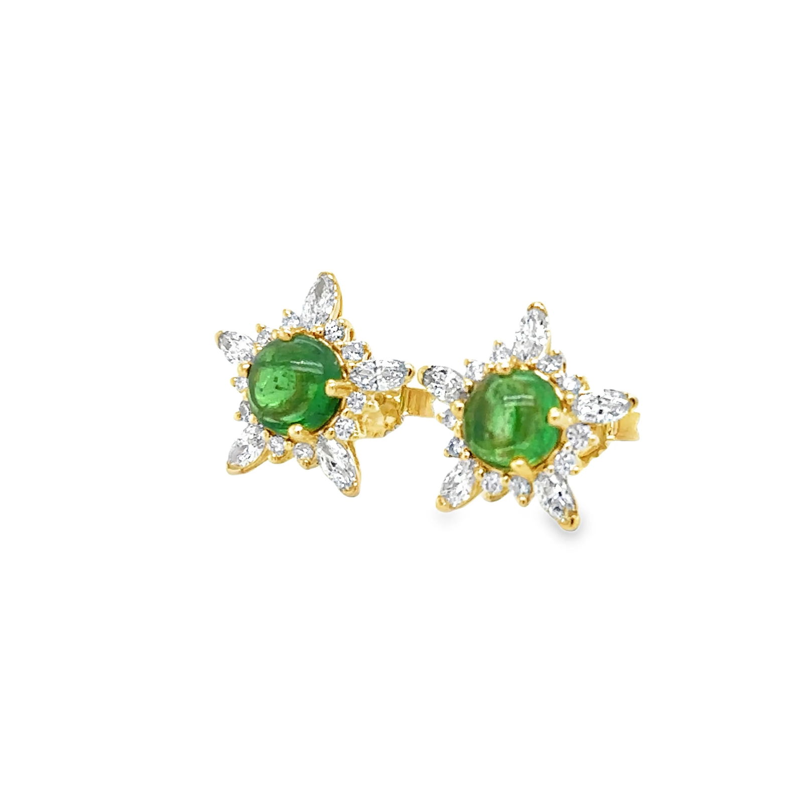 14KT YELLOW GOLD TSAVORITE AND DIAMONDS EARRING: 14KT YELLOW GOLD TSAVORITE AND DIAMONDS EARRING14KT GOLD WT. APPROX. 2.03 GRAMDIAMOND WT. APPROX. 0.53 CARAT/ 20 PCSTSAVORITE WT. APPROX. 1.33 CARAT/ 2 PCSSIZE APPROX. 11.5MM