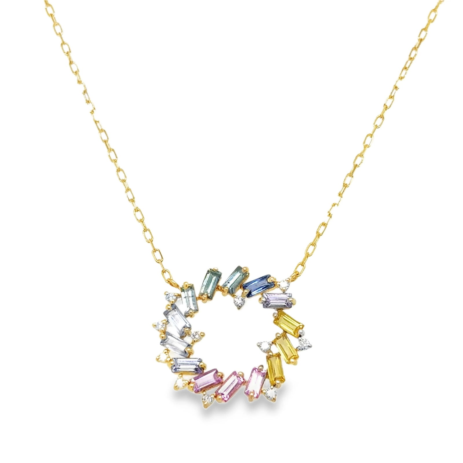 14KT YELLOW GOLD MULTI SAPPHIRE AND DIAMOND NECKLACE (1 of 2)