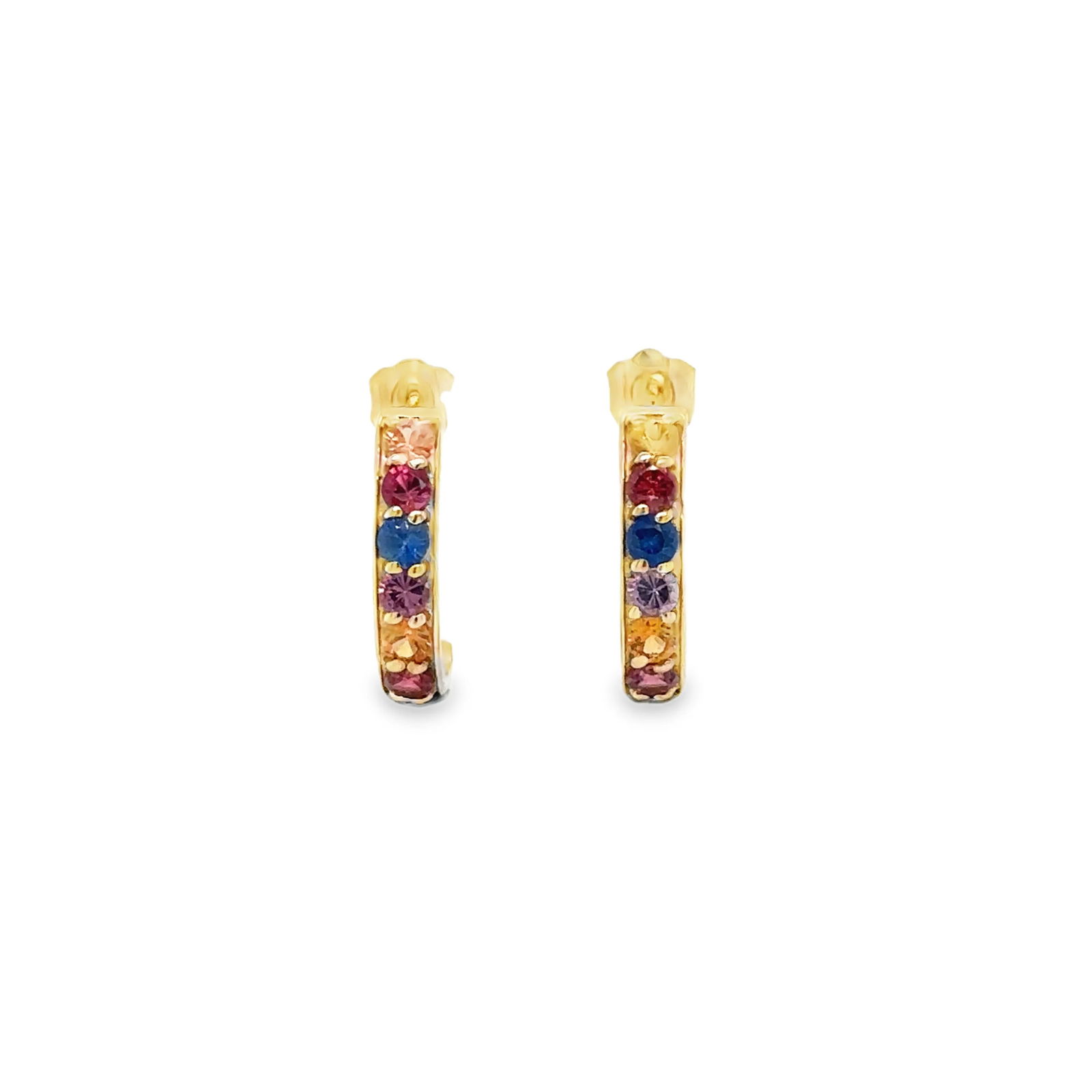 14KT YELLOW GOLD MULTI SAPPHIRE EARRING: 14KT YELLOW GOLD MULTI SAPPHIRE EARRING14KT GOLD WT. APPROX. 1.07 GRAMSAPPHIRE WT. APPROX. 1.10 CARAT/ 16 PCSSIZE APPROX. 14 X 3 MM