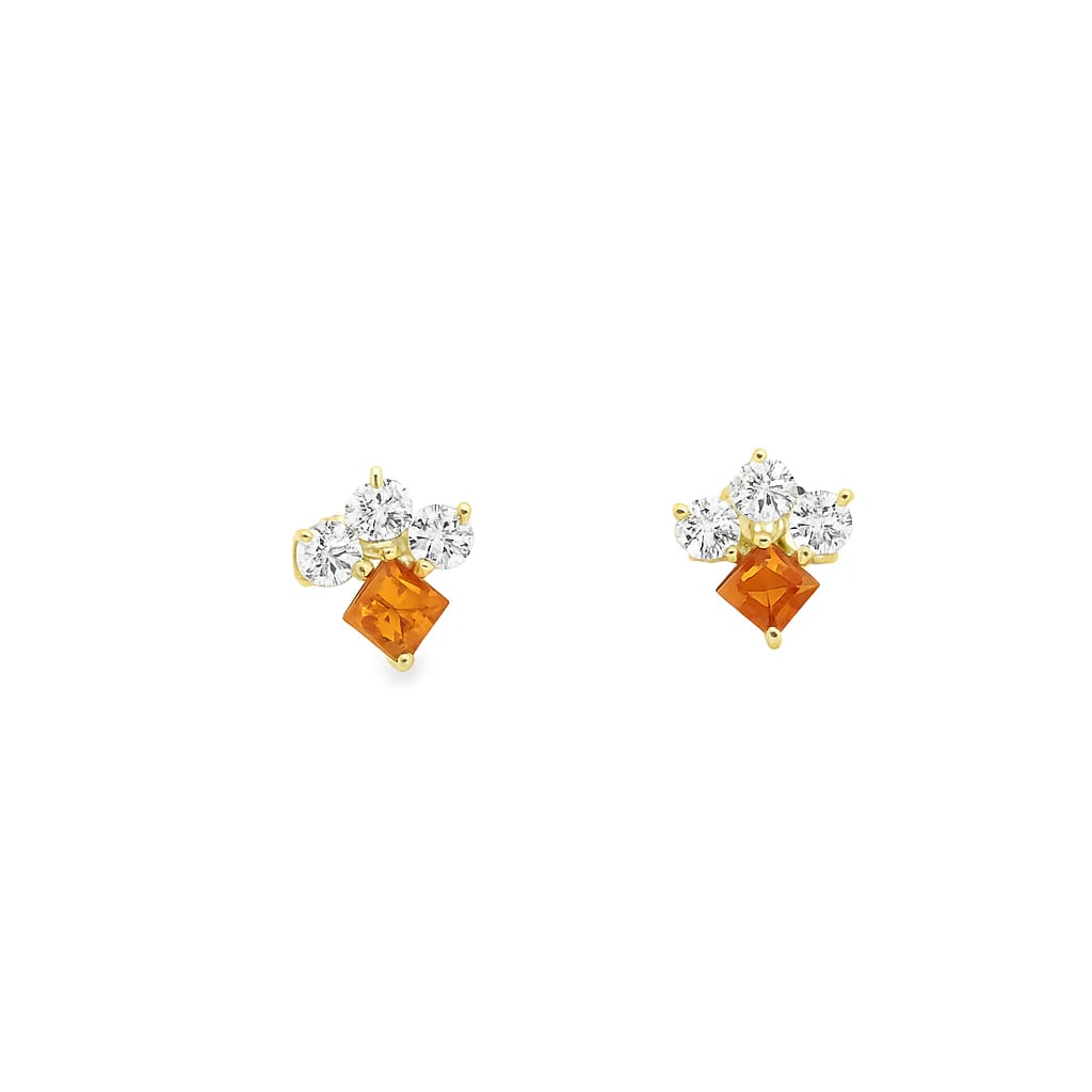14KT YELLOW GOLD ORANGE SAPPHIRE AND DIAMONDS EARRING: 14KT YELLOW GOLD ORANGE SAPPHIRE AND DIAMONDS EARRING14KT GOLD WT. APPROX. 1.03 GRAMDIAMOND WT. APPROX. 0.52 CARAT / 6 PCSO. SAPPHIRE WT. APPROX. 0.48 CARAT / 2 PCSSIZE APPROX. - 8.50 MM X 8.00 MM