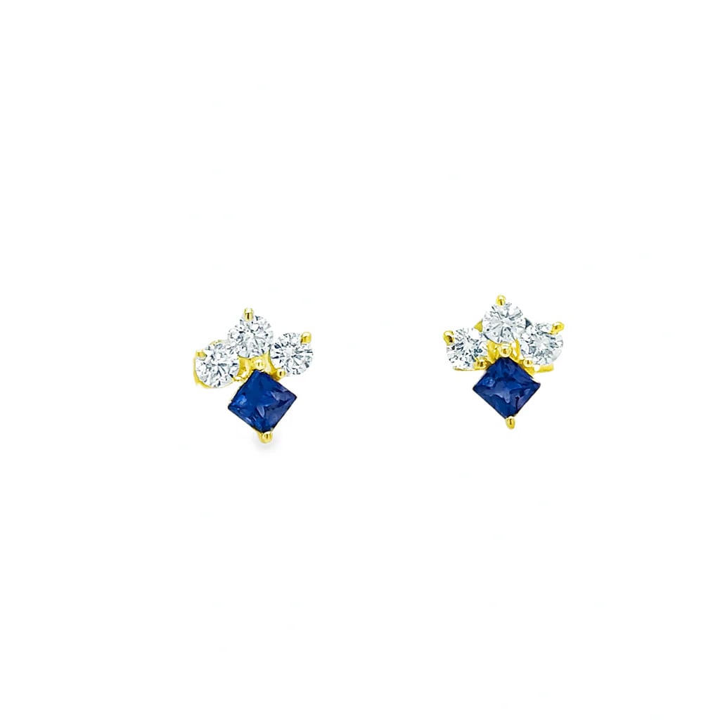 14KT YELLOW GOLD BLUE SAPPHIRE AND DIAMONDS EARRING: 14KT YELLOW GOLD BLUE SAPPHIRE AND DIAMONDS EARRING14KT GOLD WT. APPROX. 1.05 GRAMDIAMOND WT. APPROX. 0.52 CARAT / 6 PCSB. SAPPHIRE WT. APPROX. 0.48 CARAT / 2 PCSSIZE APPROX. - 8.50 MM X 8.00 MM