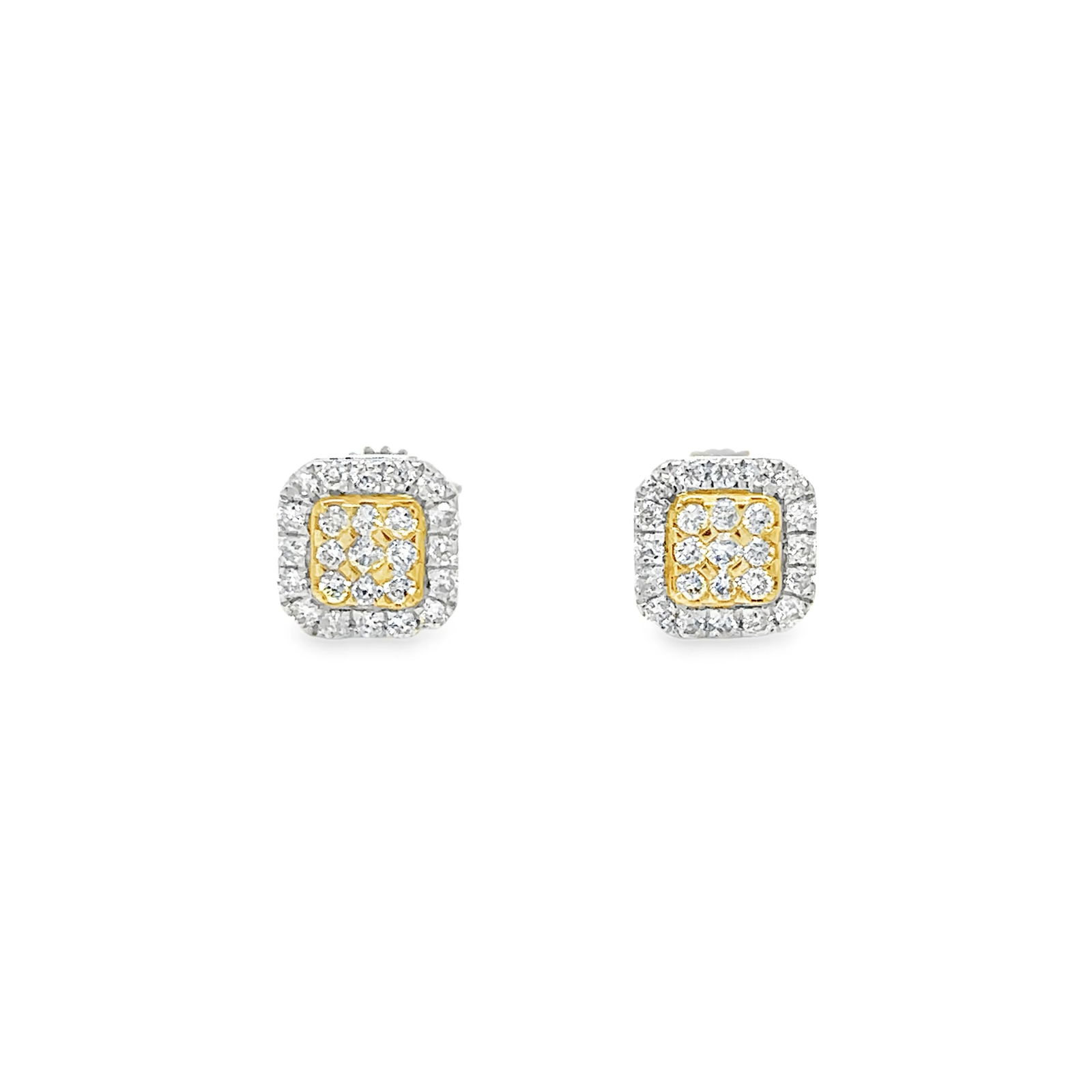 14KT TWO TONE DIAMOND SQUARE EARRING: 14KT TWO TONE DIAMOND SQUARE EARRING14KT GOLD WT. APPROX. 1.31 GRAMDIAMOND WT. APPROX. 0.30 CARAT / 66 PCSSIZE APPROX. - 6 MM