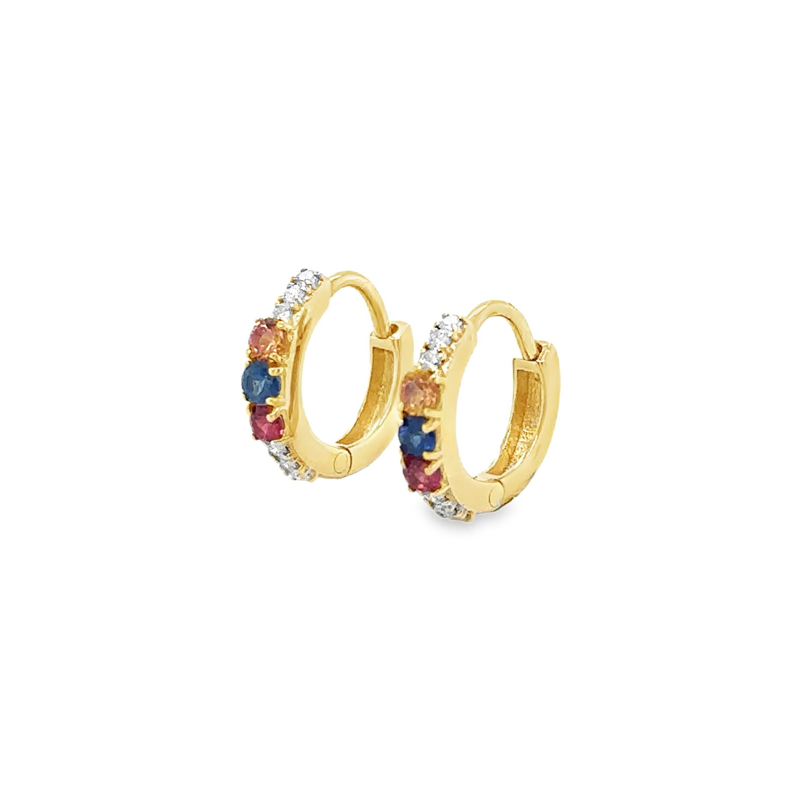 14KT YELLOW GOLD DIAMOND AND MULTI SAPPHIRE HUGGIES EARRING (1 of 3)