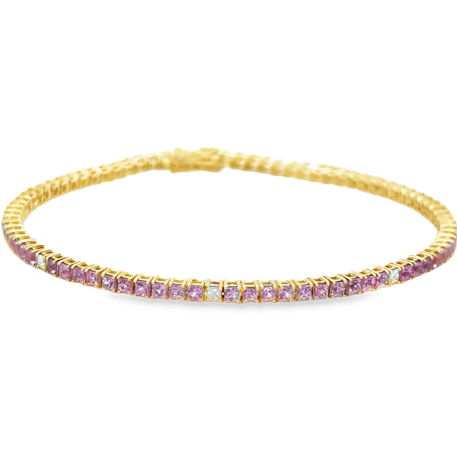 14KT YELLOW GOLD PINK SAPPHIRE AND DIAMOND BRACELET (1 of 4)