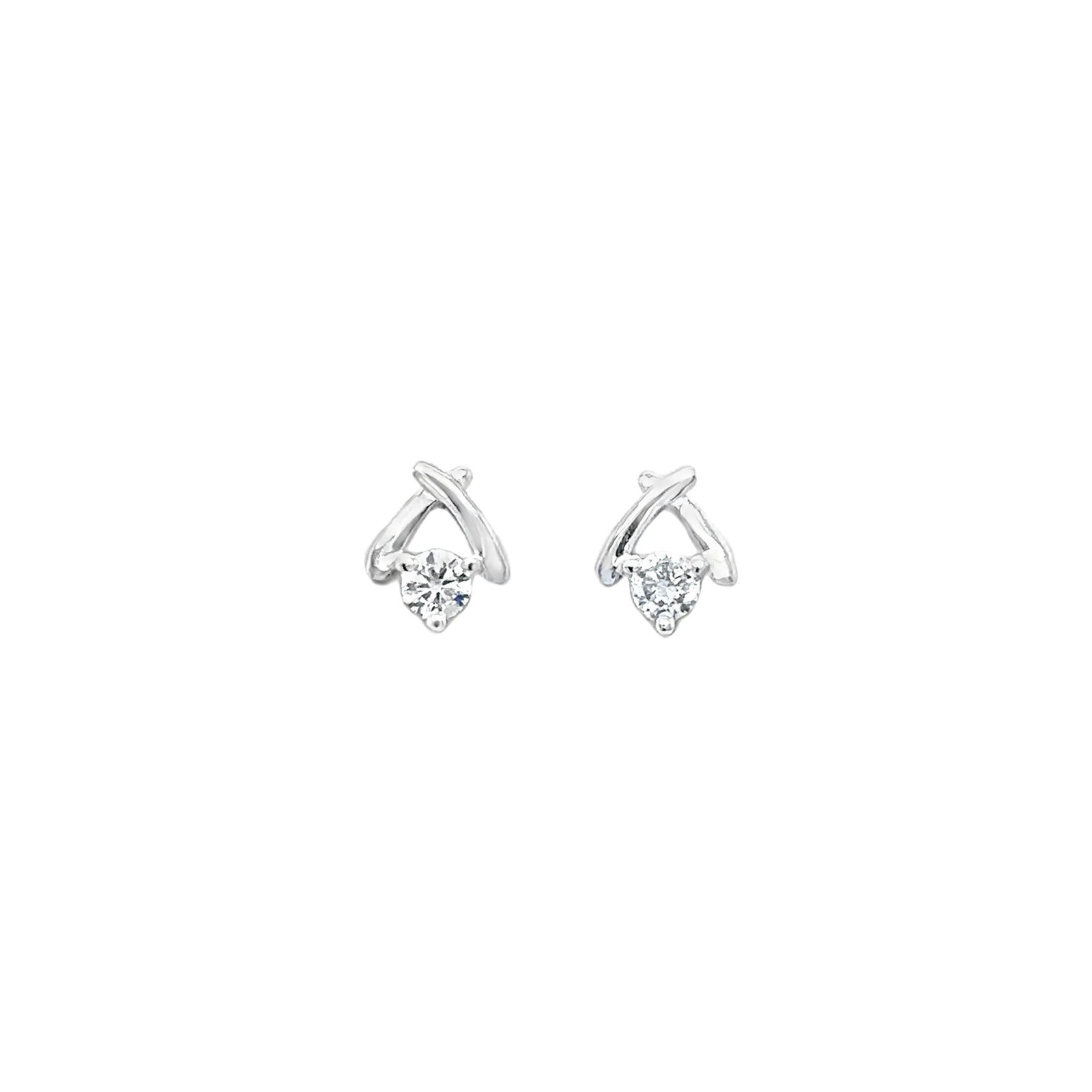 14KT WHITE GOLD DIAMOND EARRING: 14KT WHITE GOLD DIAMOND EARRING14 KT GOLD WT. APPROX. 0.80 GRAMSDIAMOND WT. APPROX. 0.12 CARAT/ 2 PCSSIZE: 5 MM X 6 MM