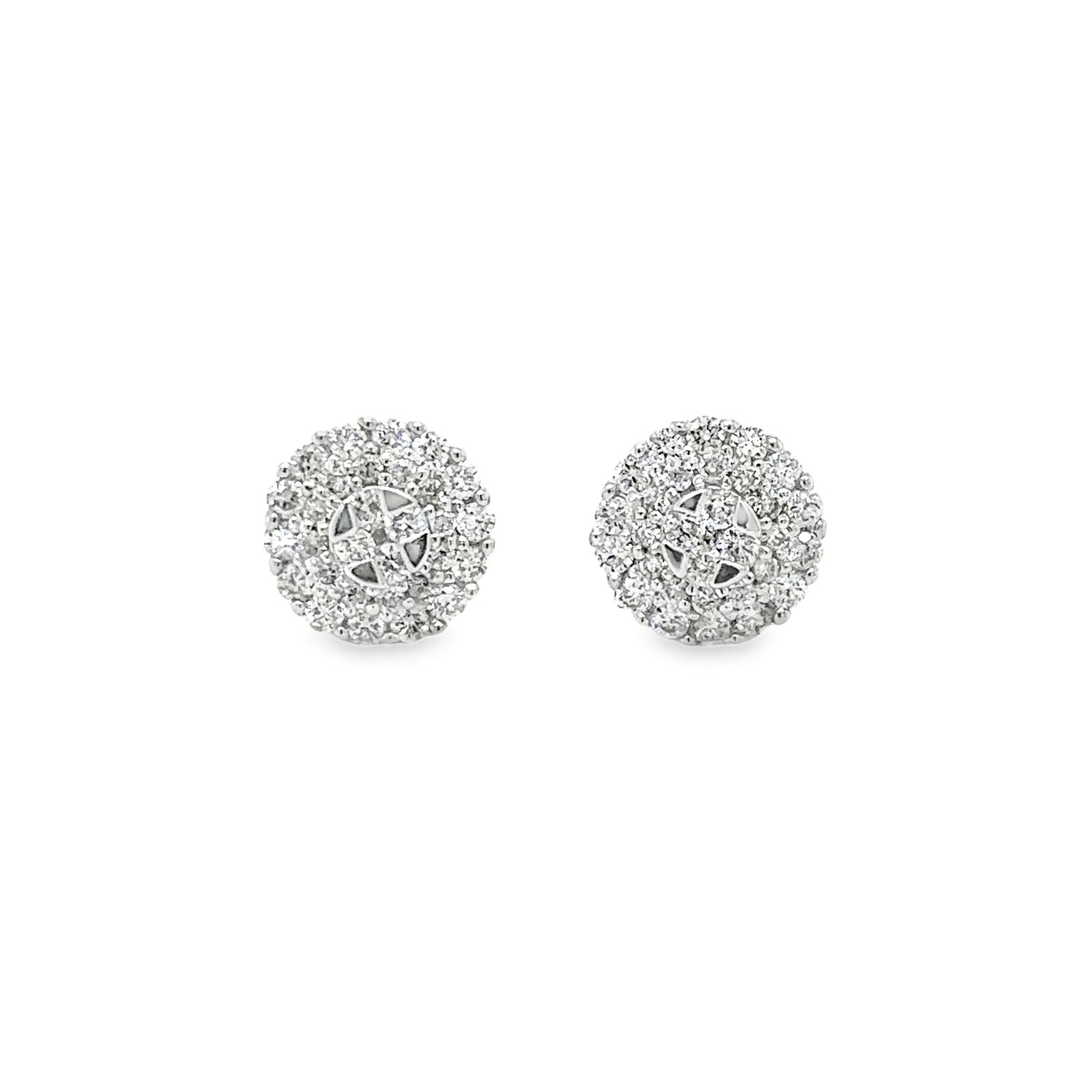 14KT WHITE GOLD DIAMOND ROUND EARRING: 14KT WHITE GOLD DIAMOND ROUND EARRING14KT GOLD WT. APPROX. 2.00 GRAMSDIAMOND WT. APPROX. 0.54 CARAT/ 62 PCSSIZE APPROX. - 8.5 MM