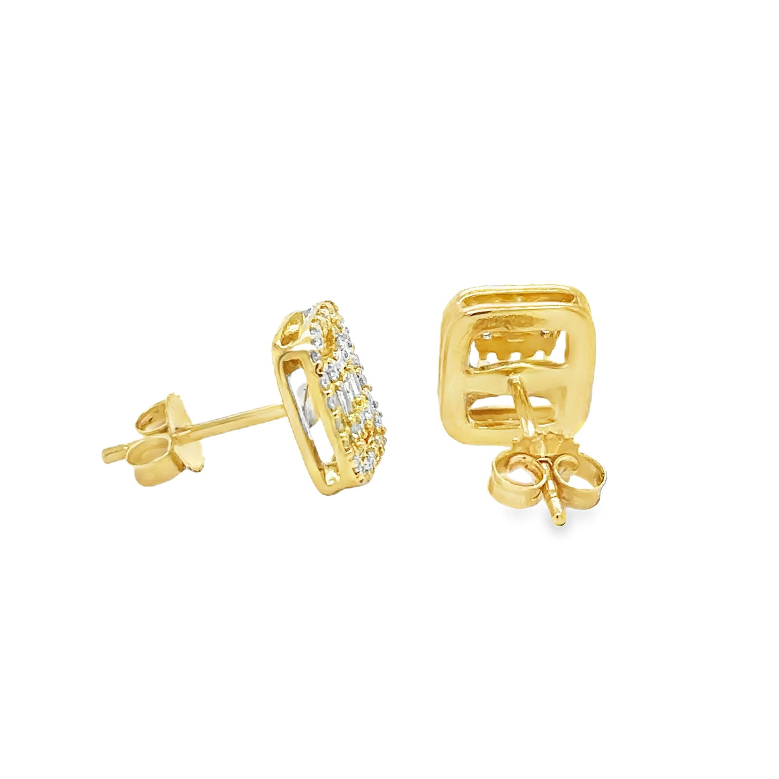 14KT GOLD RECTANGLE DIAMOND EARING STUDS - 2